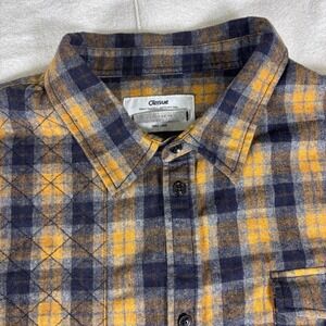 Orisue Flannel Shirt Mens 3XL Orange Navy Plaid Quilted Wool Blend Lumberjack